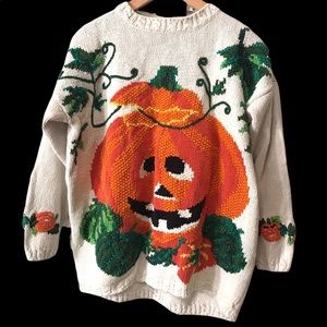 Honors Pumpkin Halloween Vintage Sweater ugly party Jack-o-lantern holiday M
